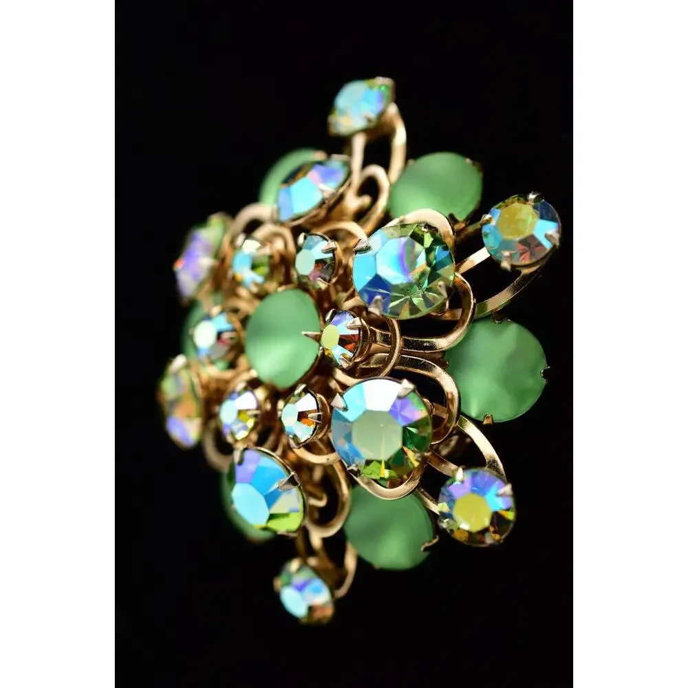 Vintage Austrian Crystal Pin Brooch Frosted Cabochon AB Starburst AS IS BinJ